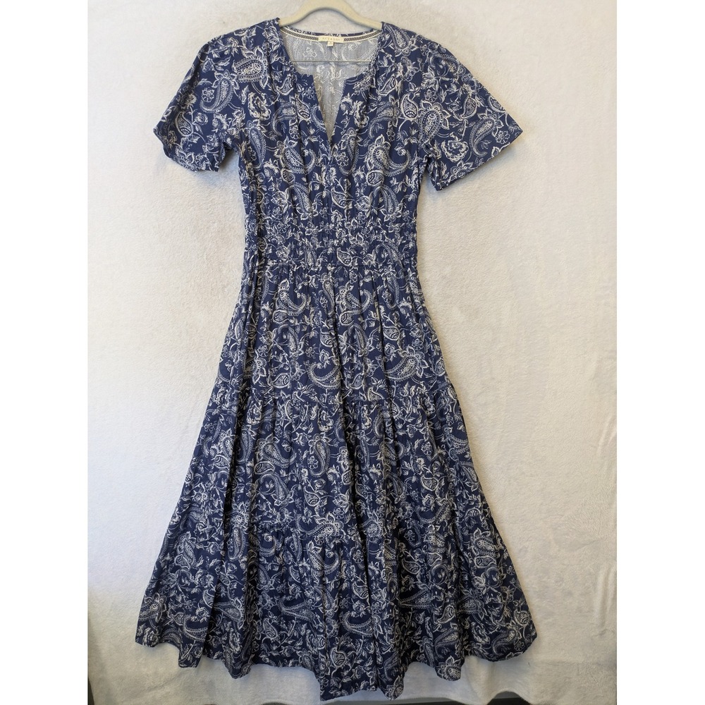 Kate & Sam Maxi Dress Women's Small Blue Paisley Smocked Tiered V-Neck